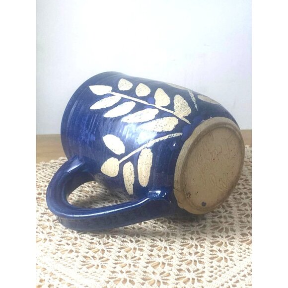 Handcrafted Blue Ceramic Mug With Gold Leaf Design By Contact Bridge 16 Oz - Picture 6 of 6